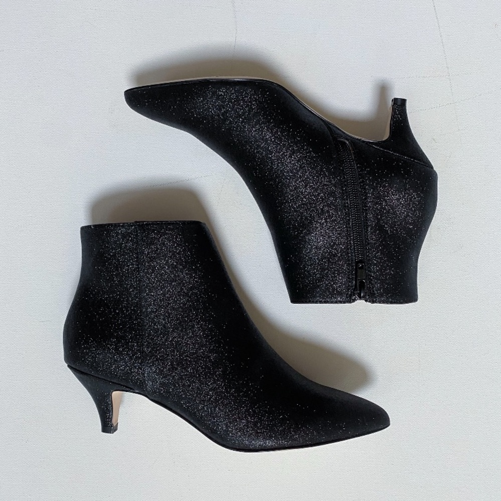 Anthropologie Black Glitter Kitten Heel Boots - Picture 5 of 8